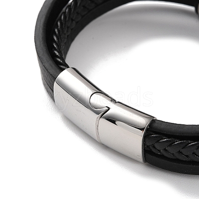 Men's Braided Black PU Leather Cord Multi-Strand Bracelets BJEW-K243-08P-1