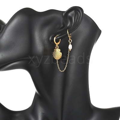 304 Stainless Steel Pendants & Natural Cultured Freshwater Pearl Leverback Earrings EJEW-JE07259-03-1