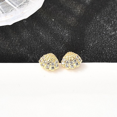 Shell Shape Brass Micro Pave Clear Cubic Zirconia Stud Earrings EJEW-A135-02G-1