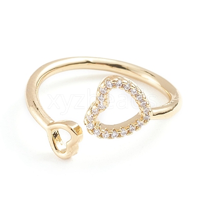 Adjustable Brass Micro Pave Clear Cubic Zirconia Cuff Rings RJEW-F101-20G-1