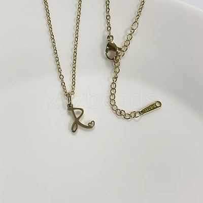 304 Stainless Steel Letter Pendant Necklaces NJEW-WH0027-04R-G-NR-1