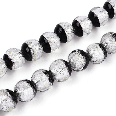 Luminous Handmade Lampwork Silver Foil Beads Strand FOIL-N029-03F-1