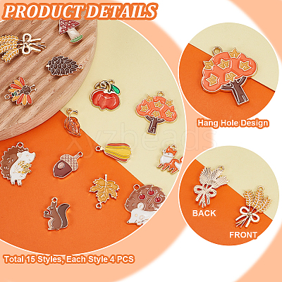 60Pcs 15 Styles Thanksgiving Day Alloy Enamel Pendants ENAM-PH0002-88-1