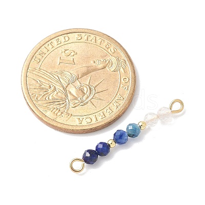 Faceted Round Natural Quartz Crystal & Lapis Lazuli & Kyanite Beaded Connector Charms PALLOY-JF03530-02-1