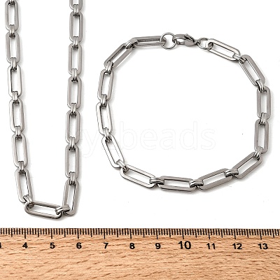 304 Stainless Steel Paperclip Chains Bracelet & Necklace Jewelry Sets SJEW-L199-15P-1