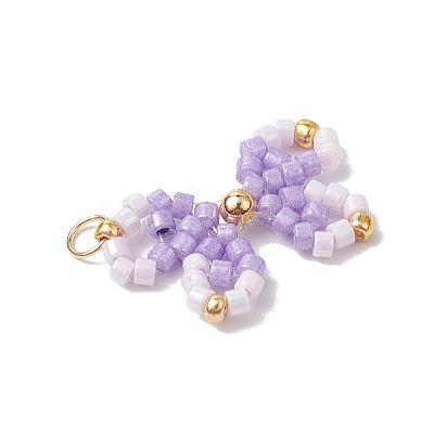 8Pcs Two Tone Glass Seed Beaded Bowknot Pendants PALLOY-CJ00137-1