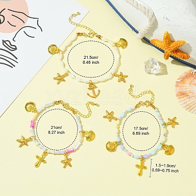 Starfish & Cross & Shell Alloy Charm Bracelet BJEW-FS00015-1