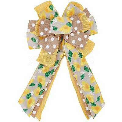 Lemon & Polka Dot Pattern Polyester Bowknot DIY-WH0387-78-1