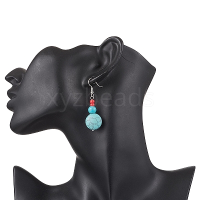Brass Synthetic Turquoise Dangle Earrings EJEW-JE06535-01-1