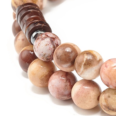 Natural Zebra Jasper & Synthetic Non-magnetic Hematite Beads Energy Stretch Bracelets Set BJEW-JB07142-02-1