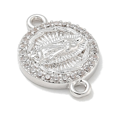 Rack Plating Brass Micro Pave Clear Cubic Zirconia Religion Virgin Mary Connector Charms KK-L224-094P-05-1