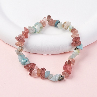 Natural Amazonite & Strawberry Quartz Chip Stretch Bracelets X-BJEW-JB04490-04-1