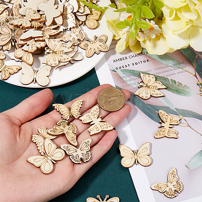 4 Sets Unfinished Wood Cutouts Ornaments WOOD-SC0001-91E-1