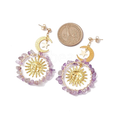 Vintage Natural Amethyst Ear Studs EJEW-JE05807-05-1