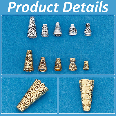 100Pcs 10 Style Tibetan Style Alloy Bead Cones FIND-PH0018-47-1