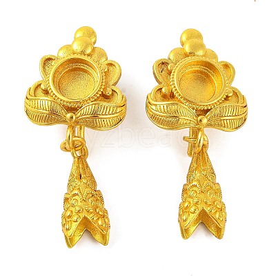 Flower Brass Earring Hooks with Round Tray KK-G502-22G-1