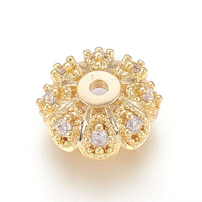 Multi-Petal Brass Micro Pave Cubic Zirconia Bead Caps ZIRC-F088-038G-1