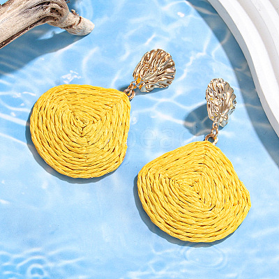 Teardrop with Shell Shape Alloy Raffia Dangle Stud Earrings FS-WGAC576-02-1