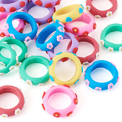 24Pcs 6 Colors Handmade Polymer Clay Finger Rings CLAY-TA0002-12-1