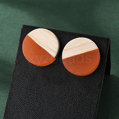 Resin & Wood Stud Earrings EJEW-N017-003A-1