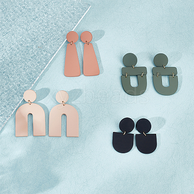 4 Pairs 4 Style Half Round & Arch & Trapezoid Acrylic Dangle Stud Earrings EJEW-AN0002-96-1