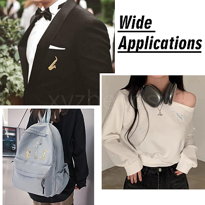 7Pcs 7 Styles Musical Instruments Alloy Rhinestone Lapel Pin Backs for Backpack Clothes JEWB-CJ0001-91-1