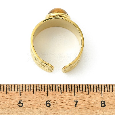 Natural Gemstone Round 304 Stainless Steel Cuff Open Rings for Women RJEW-JR01069-1