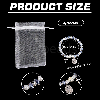3Pcs 304 Stainless Steel Charm Bracelets BJEW-PH01939-1