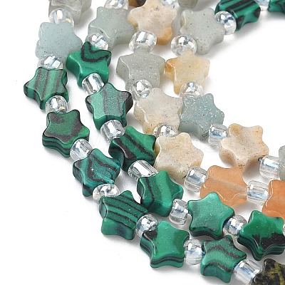 4 Styles Synthetic Malachite & Natural Dragon Blood Jasper & Flower Amazonite & Red Aventurine Beads Strands G-D095-A08-1
