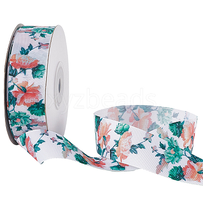 1 Roll Single Face Printed Polyester Grosgrain Ribbons SRIB-CY0001-12A-1