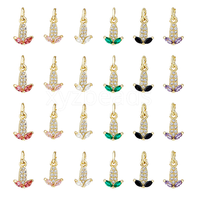 24PCS 6Colors Brass Micro Pave Cubic Zirconia Charms KK-DC0003-75-1