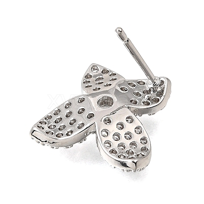 Brass Micro Pave Cubic Zirconia Stud Earring Findings with Loops CU-CBA1682-05P-1