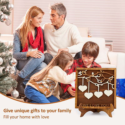 Wooden Family Tree With Heart Tag Sign AJEW-WH0609-088-1