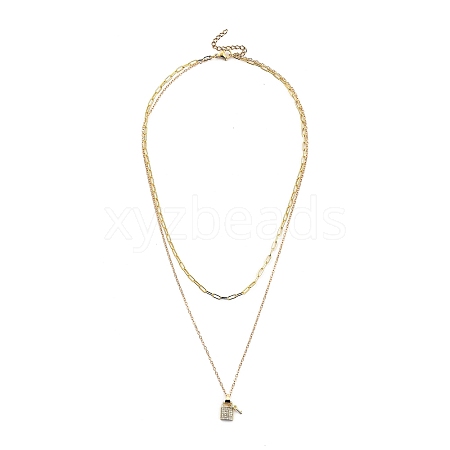 Brass Micro Pave Clear Cubic Zirconia Double Layer Necklaces NJEW-JN03050-1