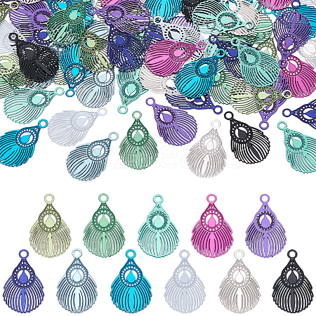 88Pcs 11 Colors Spray Printed 430 Stainless Steel Pendants STAS-PH0007-16-1