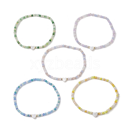 5Pcs 5 Styles Facete Rondelle Glass Beaded Stretch Bracelets BJEW-JB10332-1