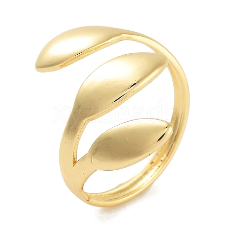 Leaf Rack Plating Brass Open Cuff Rings for Women RJEW-Z059-23G-1