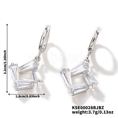 Chic Minimalist Geometric Brass Clear Cubic Zirconia Rhombus Hoop Earrings ES8228-1-1