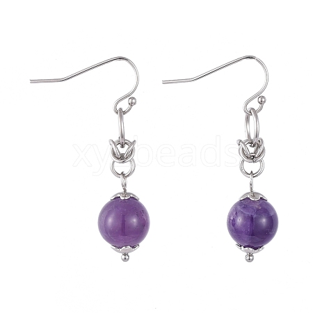 Natural Amethyst Dangle Earrings EJEW-JE03934-03-1