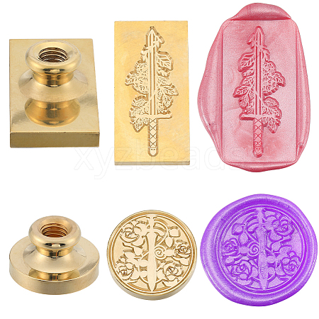 CRASPIRE 2Pcs 2 Styles Golden Plated Wax Seal Brass Stamp Head AJEW-CP0007-53-1