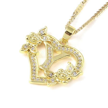 304 Stainless Steel Heart Pendant Necklaces with Cubic Zirconia NJEW-H029-01G-Y-1