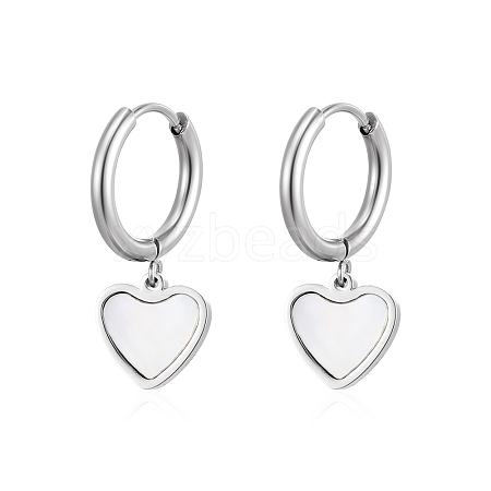 Stylish 304 Stainless Steel Shell Heart Dangle Hoop Earrings for Women's Daily Wear PJ8705-1