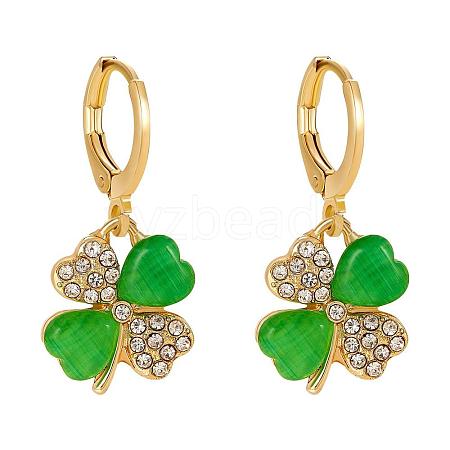 Four Leaf Clover Hoop Earrings Alloy Huggie Hoop Earrings Green Shamrock Hoop Earrings Rhinestone Hoop Earrings St Patrick's Day Ear Jewelry Gift for Women JE1083A-1