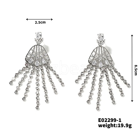 Fashionable Shiny Tassel Stud Earrings with Diamonds and Fan Shape PR1354-1