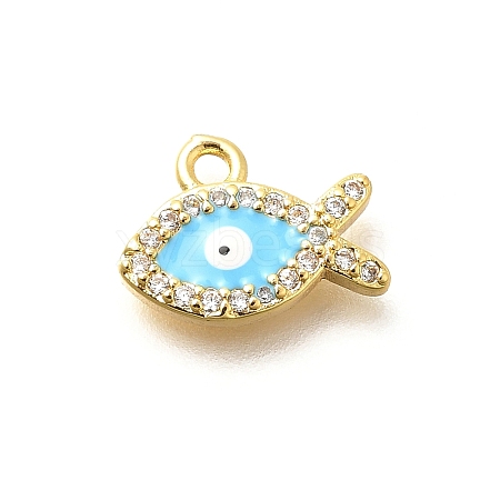 Brass Micro Pave Cubic Zirconia with Evil Eye Enamel Charms KK-G519-08G-02-1