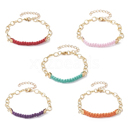 Waxed Cotton Cords Braided Link Bracelets BJEW-JB09963-1