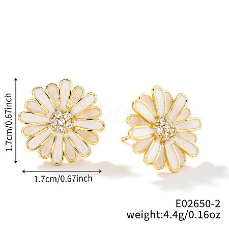 Cute Fashionable Sunflower Brass Clear Cubic Zirconia Stud Earrings for Women VH7419-2-1