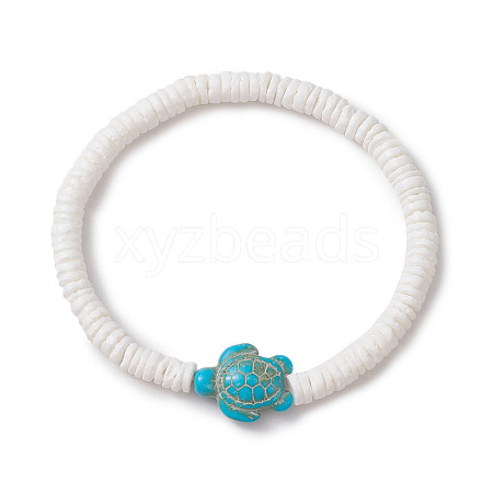 Summer Beach Sea Turtle Dyed Synthetic Turquoise Bead Bracelets BJEW-JB10313-01-1