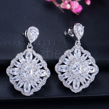 Brass Micro Pave Cubic Zirconia Dangle Stud Earrings WG0A5CC-05-1