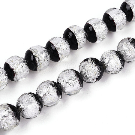 Luminous Handmade Lampwork Silver Foil Beads Strand FOIL-N029-03F-1
